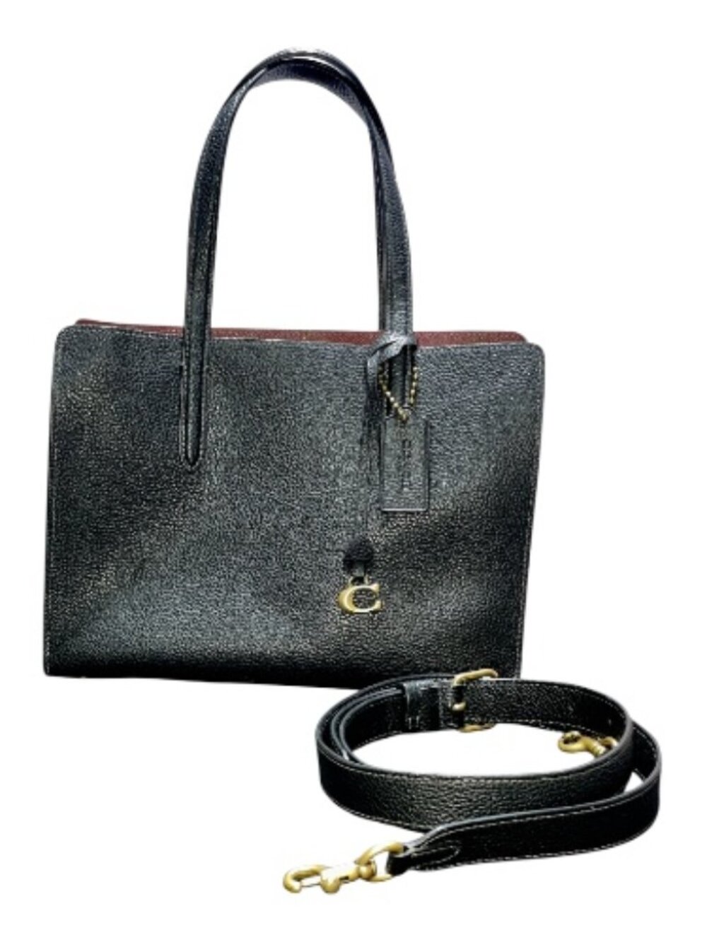 Coach Carter Black Polished Pebble Leather Carry 28